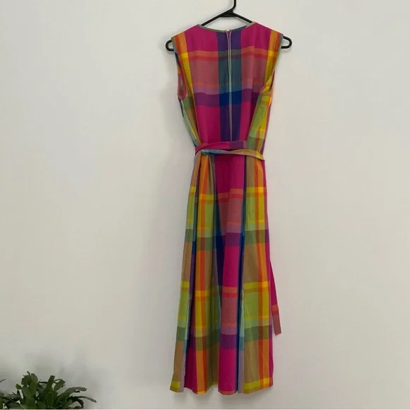 Vintage J.B.S Linen Blend Colorful Midi Dress 14, fits like 10 Pink - Picture 6 of 11